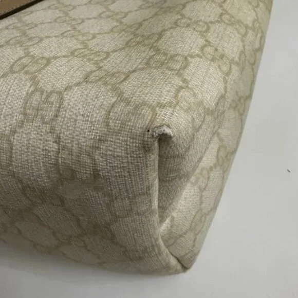 Gucci GG Canvas Beige Leather Trim Large Tote Bag Authentic - Picture 7 of 11